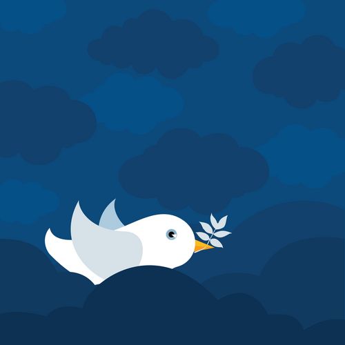Eine Taube auf blauem Grund mit Ölzweig im Schnabel, Foto: colourbox.de.